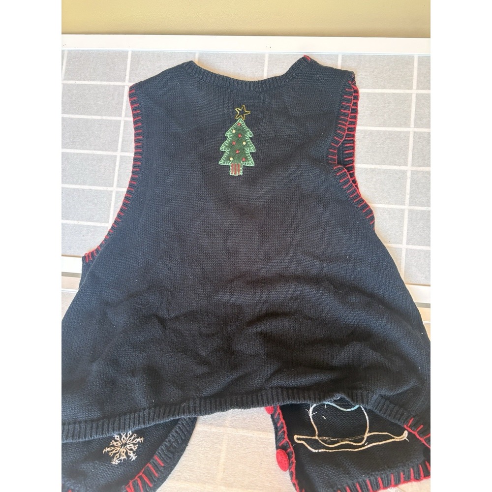 Vintage Holiday Editions Christmas Snowman Sweater Vest Women's Black Size Xl - Picture 7 of 7